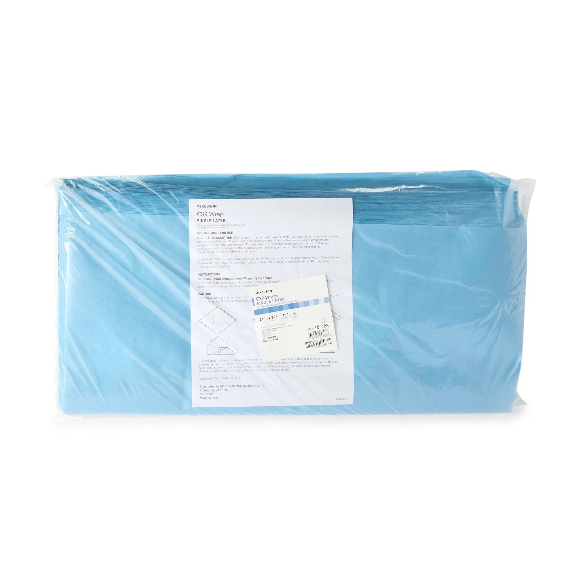 McKesson Sterilization Wrap Single Layer Blue 24 x 24" 100 Ct