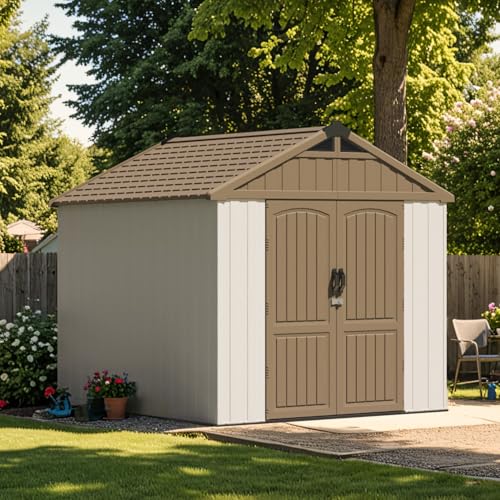 Outdoor Plastic Storage Shed with Floor, Window and Lockable Door A4787