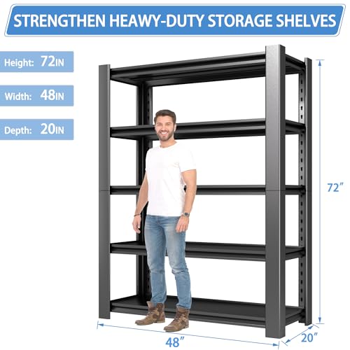 5-Tier Heavy Duty Garage Shelving Unit, 3000 LBS Capacity Metal Storage Rack, Adjustable Steel Shelves U1974