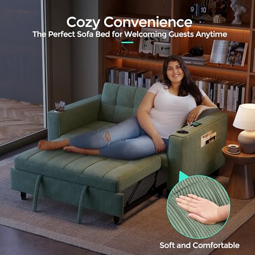 3-in-1 Convertible Sofa Bed with Charging Station, Green R3379