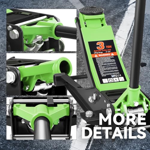 4 Ton Low Profile Floor Jack, Heavy Duty Steel Hydraulic with Dual Pistons Quick Lift Pump P3195