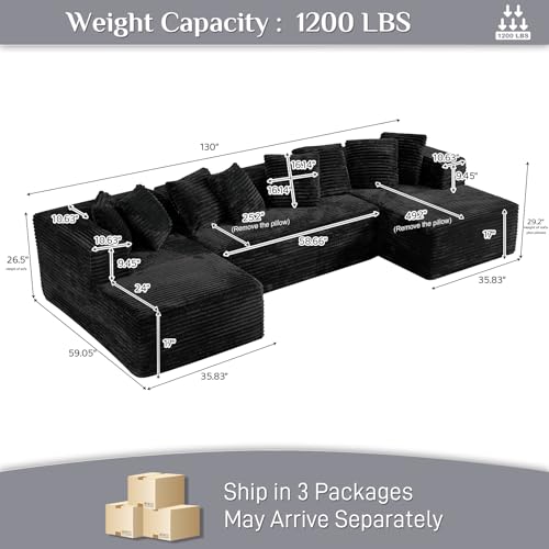 Modular Sectional Sofa with Chaise Lounge, Corduroy Memory Foam, Black Z82307