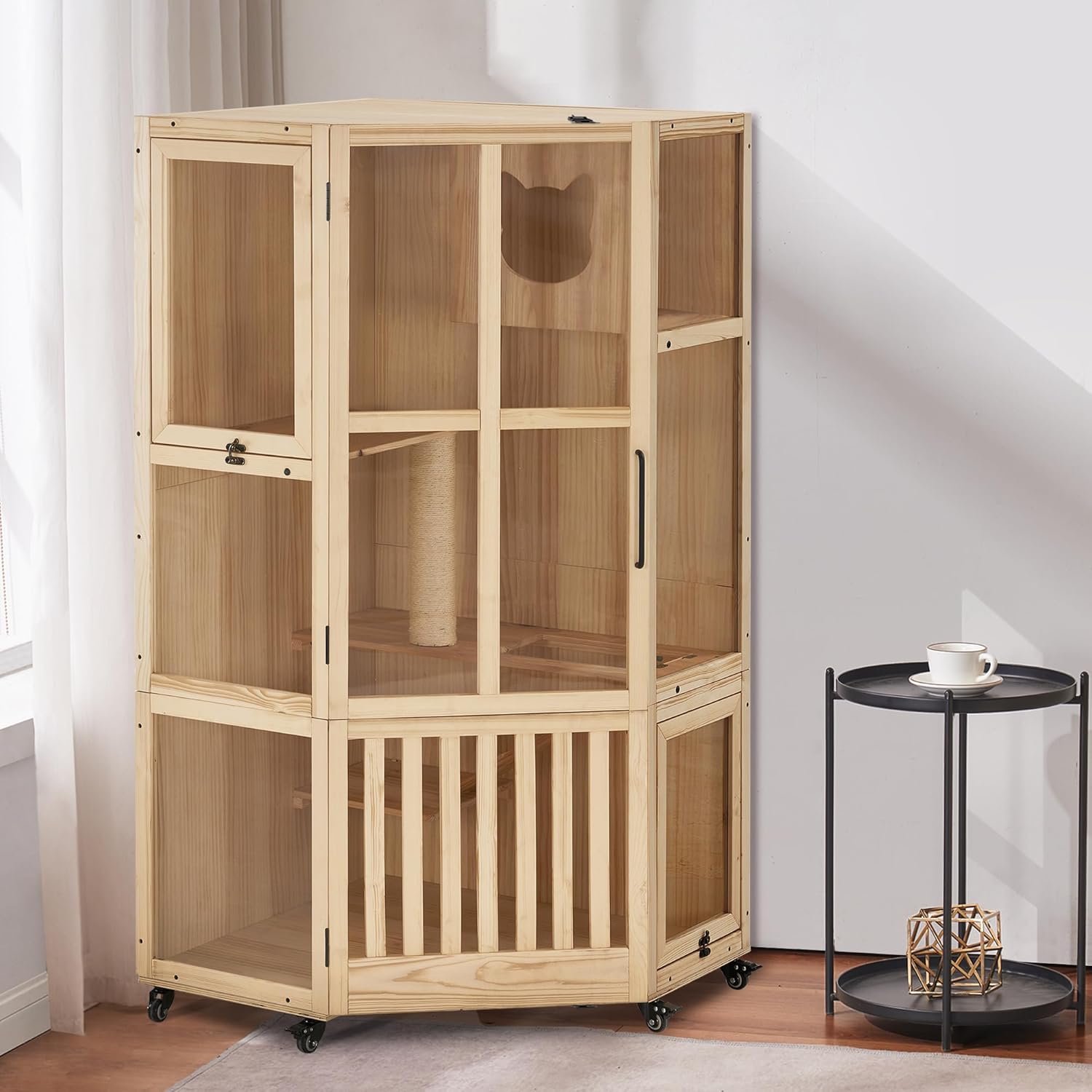 Large Corner Cat House with Scratching Post and Escape Doors W612352