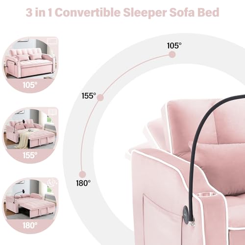 Convertible Sofa Bed, 3 in 1 Velvet Sleeper with Adjustable Backrest, Gray K13376