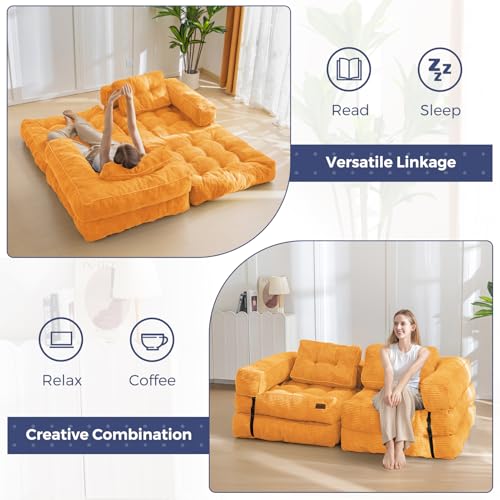 Folding Sofa Bed, L-Shaped Convertible Sleeper Couch with Armrest and Pillow, Dark Grey M375676