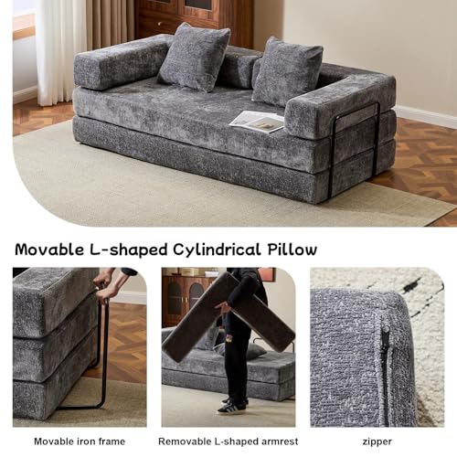 Foldable Floor Sofa Bed with Pillow Back and Armrest, Dark Gray S29408