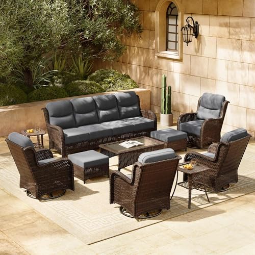 Outdoor Wicker Conversation Set with Cushions, 7 Pieces P4930
