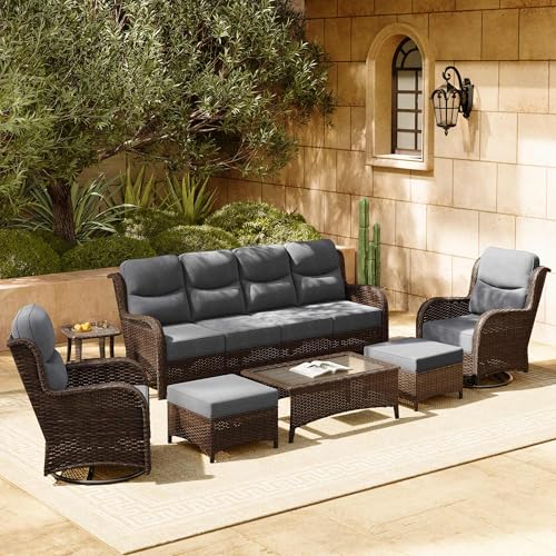Outdoor Wicker Conversation Set with Cushions, 7 Pieces P4930