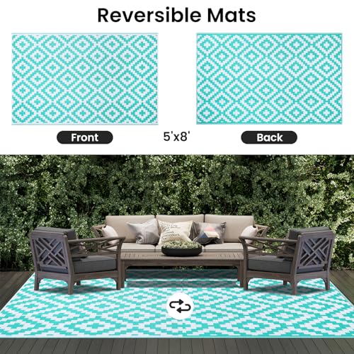 Waterproof Outdoor Rug 5x8 ft, Reversible Plastic Straw Patio Mat Z2613