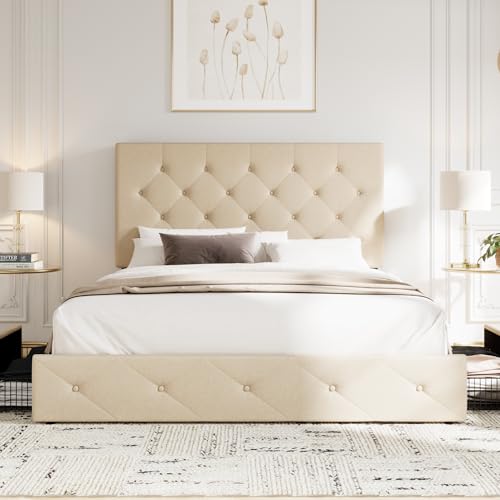 Upholstered Queen Platform Bed Frame with 4 Storage Drawers and Headboard G724955