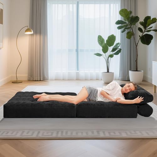 Folding Sofa Bed with Dual Pillow and Handle, Convertible Sleeper Chair, Black M821