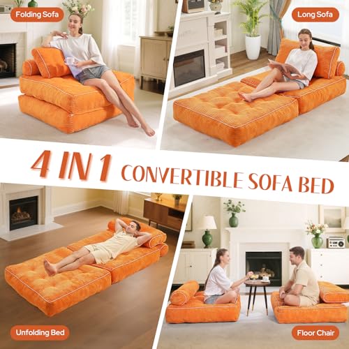 Folding Sofa Bed with Dual Pillow and Handle, Convertible Sleeper Chair, Black M821