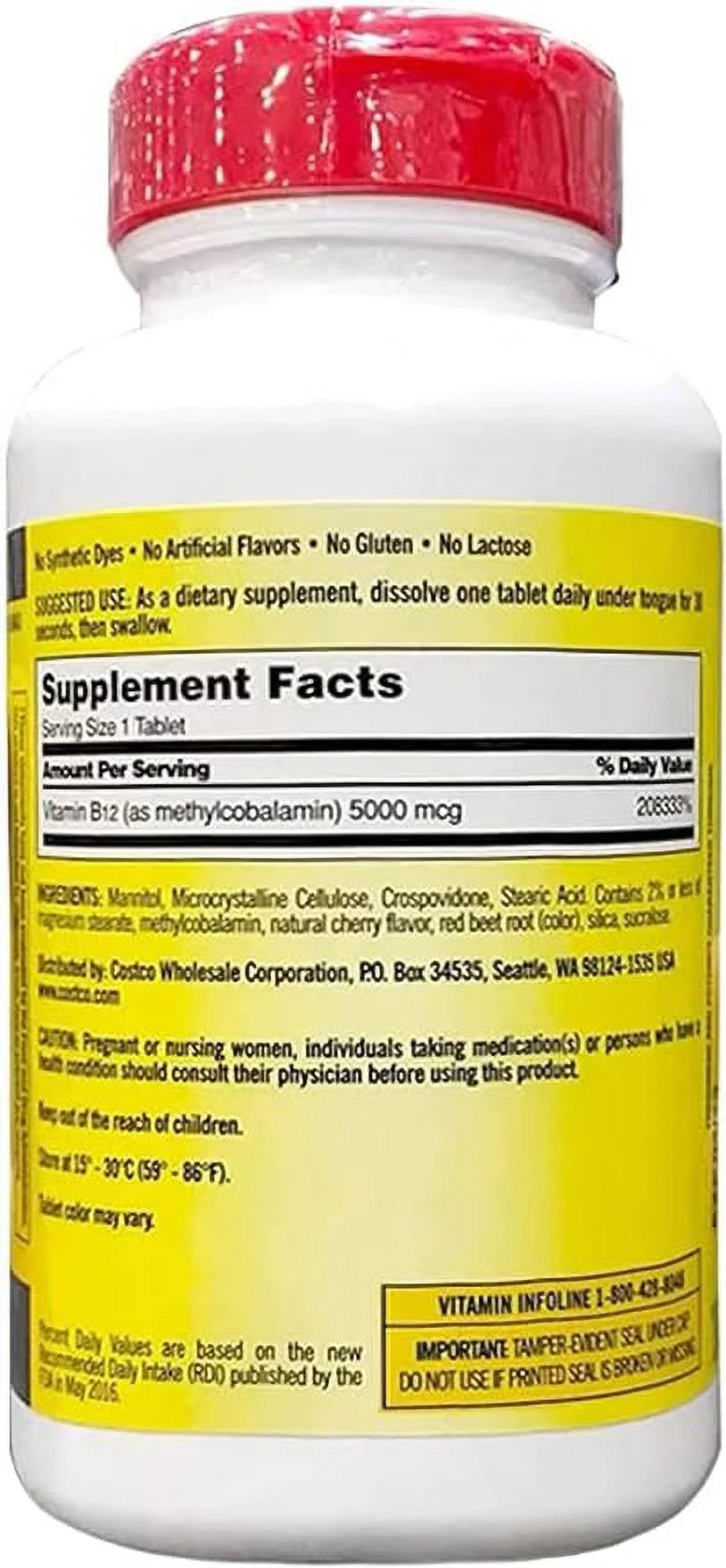 Vitamin B12 5000 mcg Tablets, Cherry Flavored, 300 Count G712