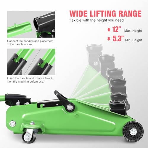 Floor Jack 3 Ton Capacity, Low Profile Heavy Duty Hydraulic Car Jack, Lifting Range 3"-20" O821