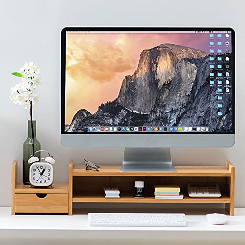 Bamboo 2 Tier Monitor Stand with Drawers for Desk Organization T65836