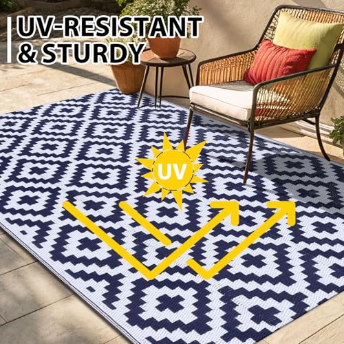 Waterproof Outdoor Rug 5x8 ft, Reversible Plastic Straw Patio Mat Z2613