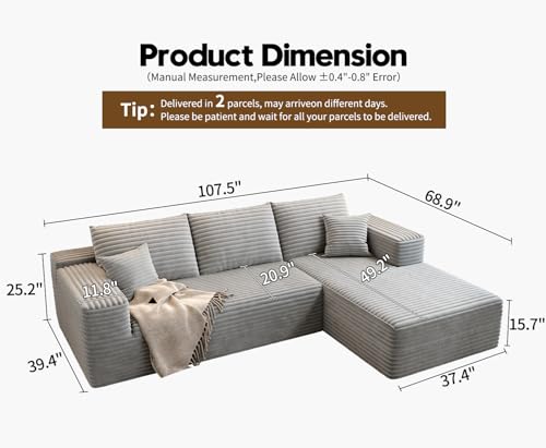 Modular Sectional Sofa with Ottoman, U-Shaped Deep Seat Couch for Living Room O870