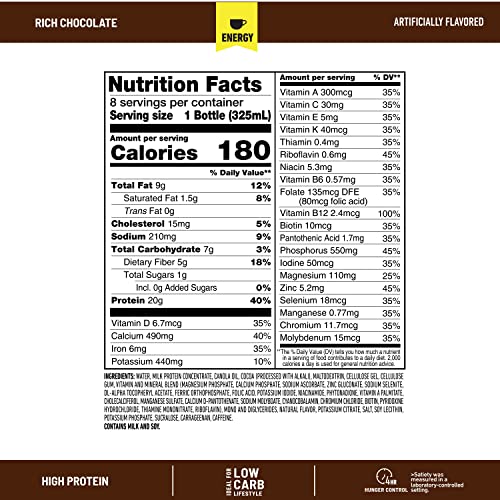 Protein Shake, Chocolate, 20g Protein, Meal Replacement, 12 Count B226310