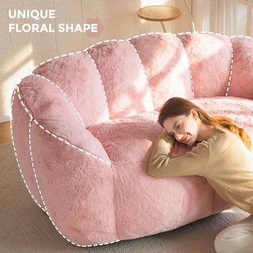 Floral Shaped Bean Bag Sofa for Adults, Faux Fur Floor Chair, Beige U8616