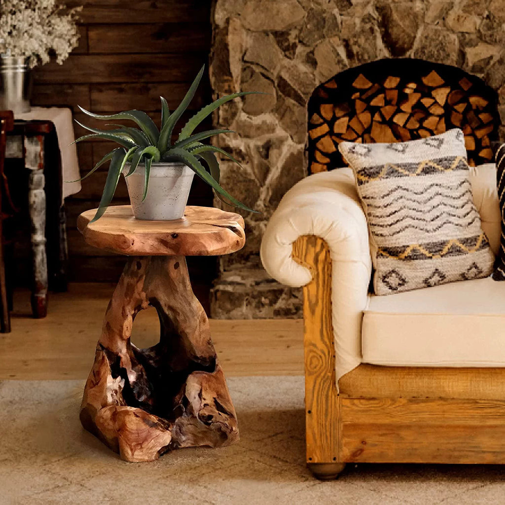 Irregular Tree Stump End Table Plant Stand Solid Cedar Wood K73661
