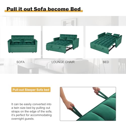 Sleeper Sofa Bed with Side Pocket, Convertible Futon Couch for Living Room X8857