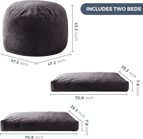 Giant Bean Bag Chair Bed for Adults, Convertible Floor Sofa Mattress R473823