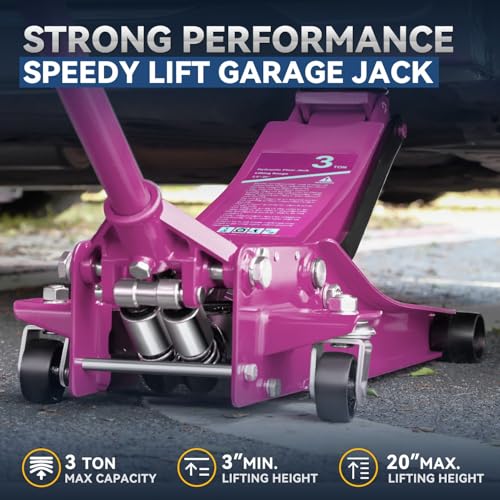 4 Ton Low Profile Floor Jack, Heavy Duty Steel Hydraulic with Dual Pistons Quick Lift Pump P3195