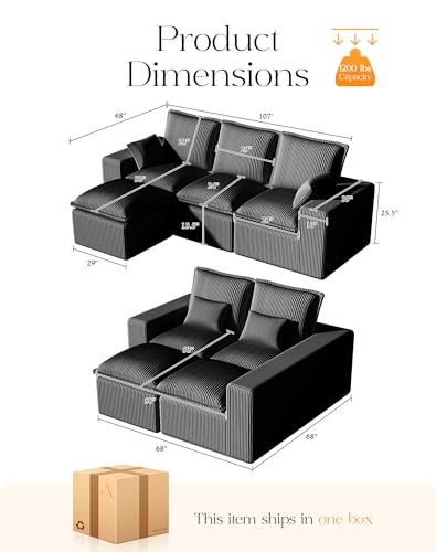 Modular Sectional Sofa with L-Shape Chaise, Deep Seat, No Assembly Required M95554