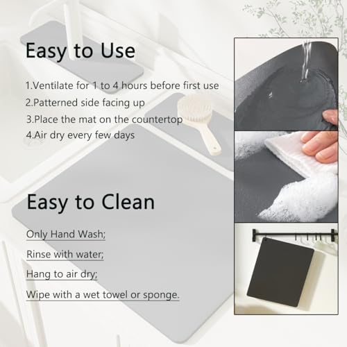 Marble Coffee Bar Mat Dish Drying Mat for Kitchen Counter, 11.8"x15.7" Diatomite Absorbent Non-slip Quick Drying A21137