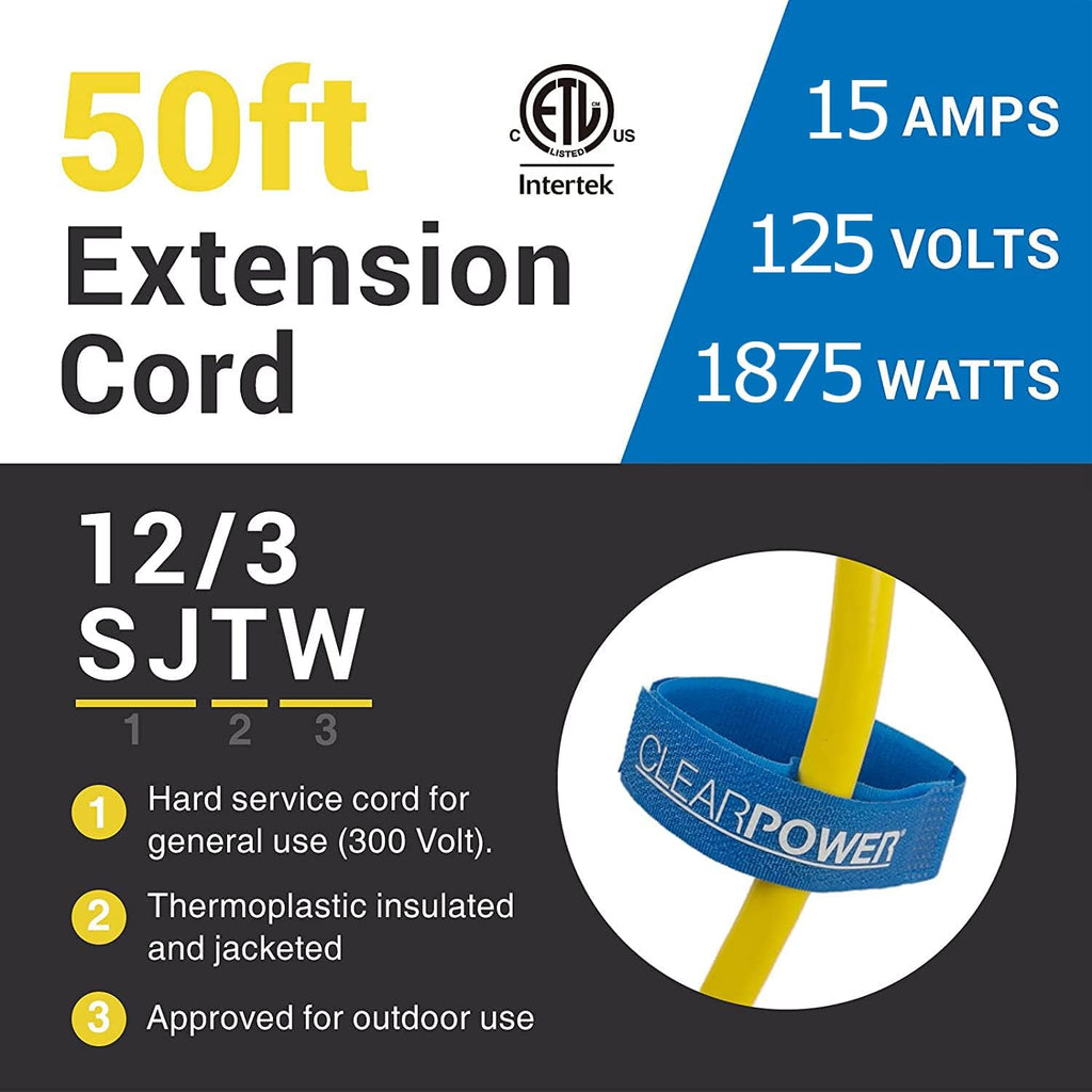 Heavy Duty Outdoor Extension Cord 50 ft, Weather Resistant, 3 Prong Grounded Plug I50867