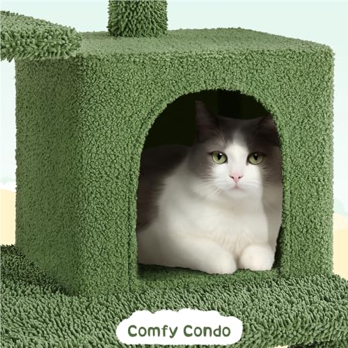 Cactus Cat Tree, 63" Multi-Level Cat Tower with Scratching Posts, Condo & Hammock O8672