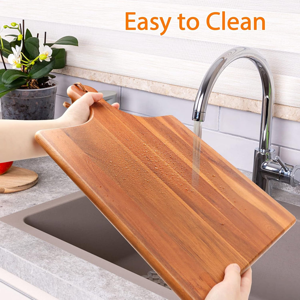 Acacia Wood Cutting Board with Handle for Kitchen B8691