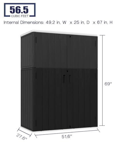 Outdoor Vertical Storage Shed, 57 Cu.ft, Waterproof, Lockable, Brown G868262