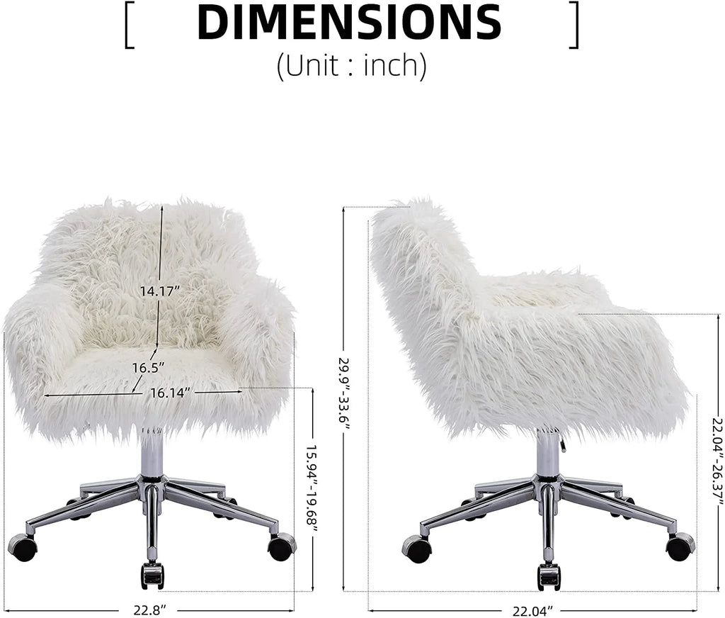 White Vanity Chair Faux Fur Swivel with Back J201
