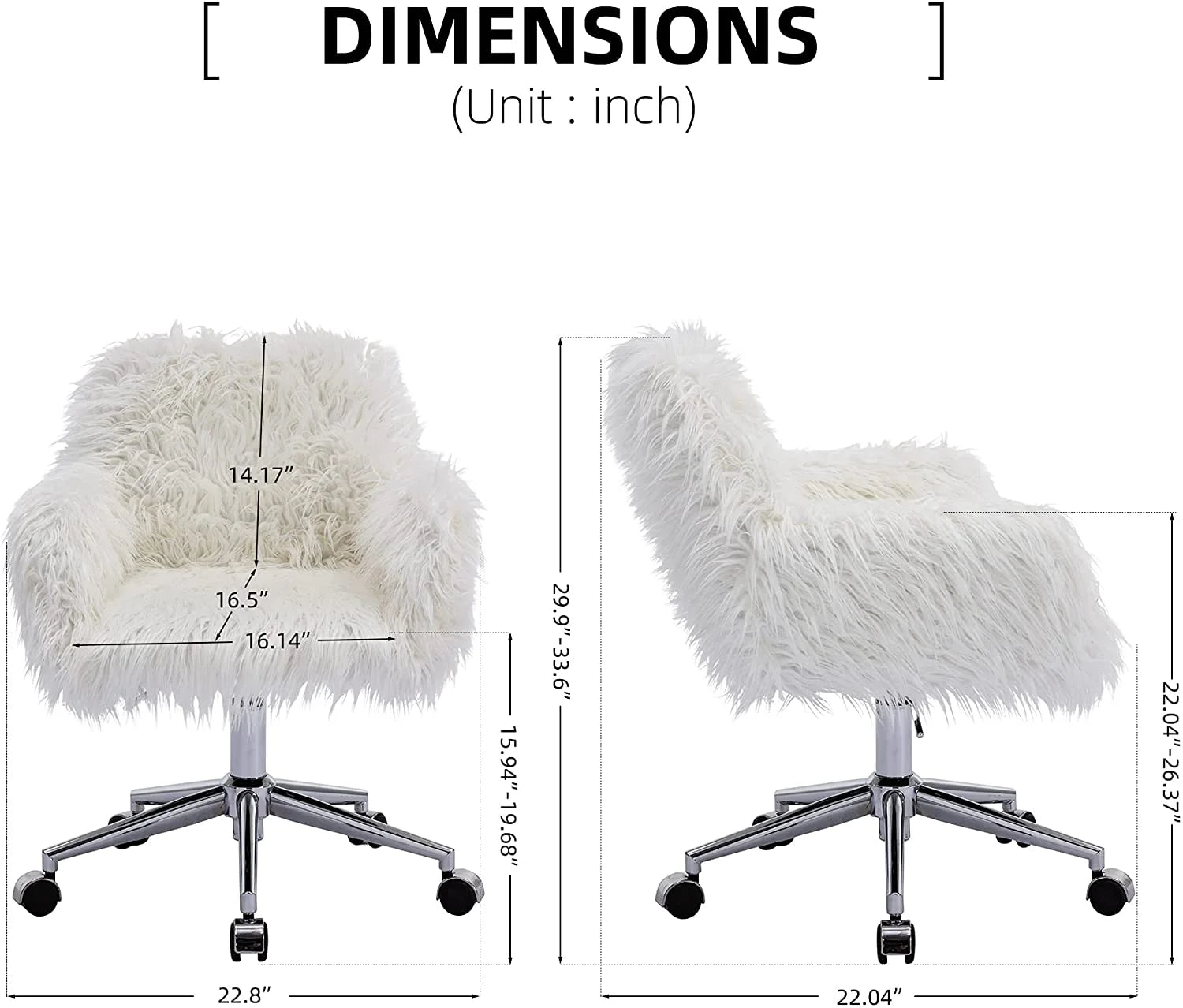 White Vanity Chair Faux Fur Swivel with Back J201