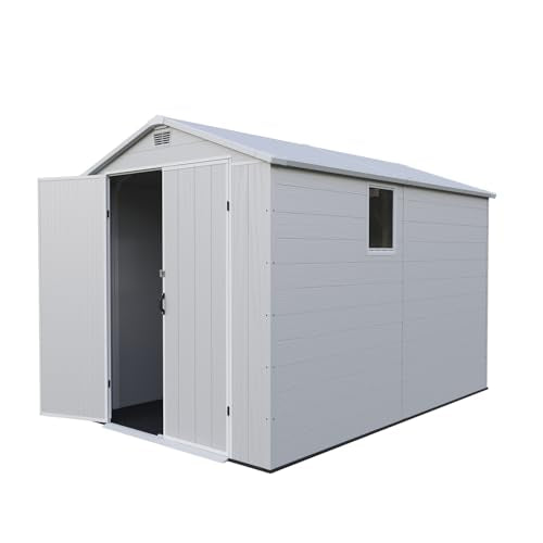 6 x 8 FT Plastic Outdoor Storage Shed with Floor and Lockable Door D7513