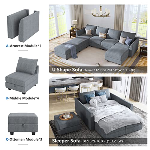 Modular Sectional Sofa U Shaped Couch with Storage Seat, Bluish Grey U352489