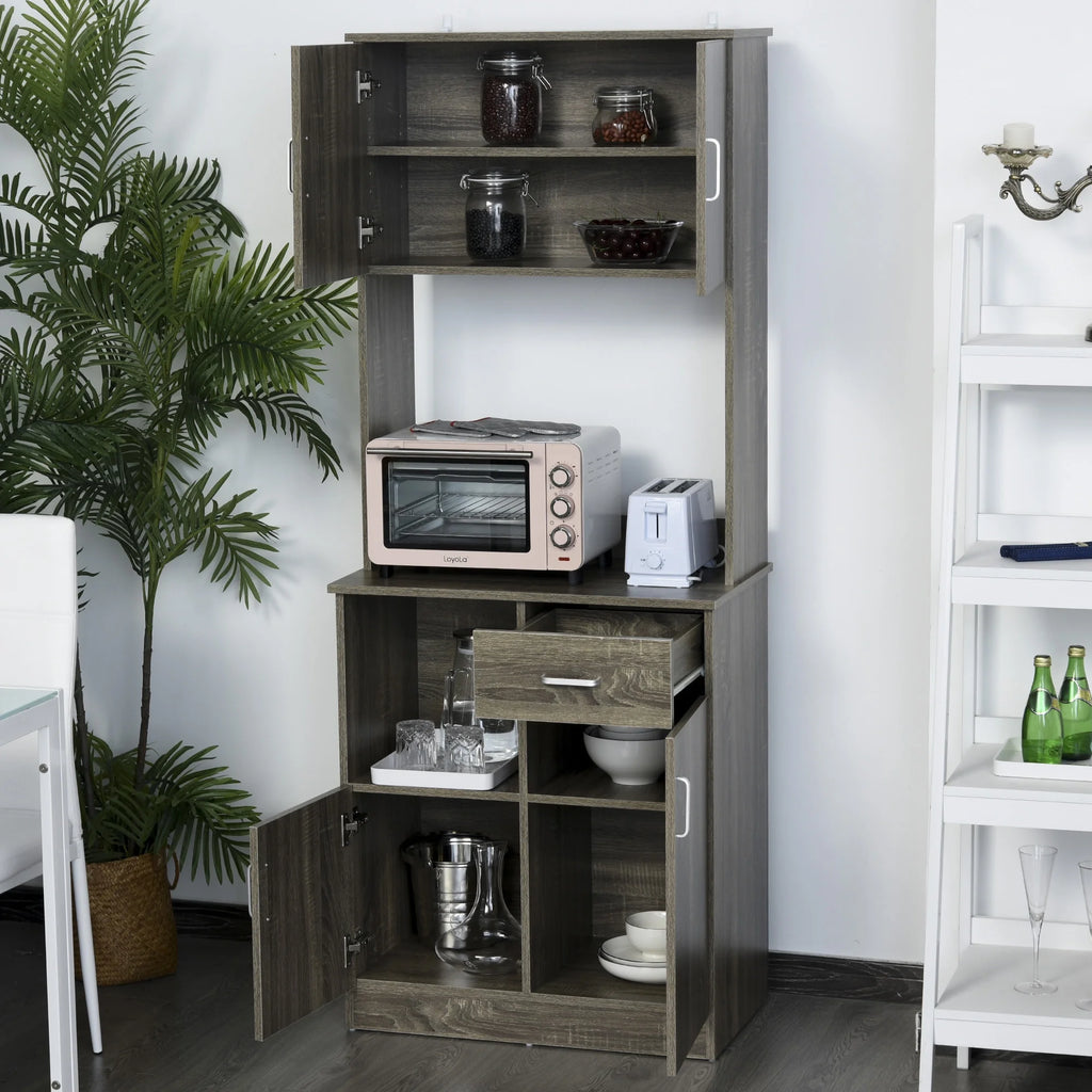 Kitchen Pantry Storage Cabinet with Microwave Stand and Adjustable Shelves K408197